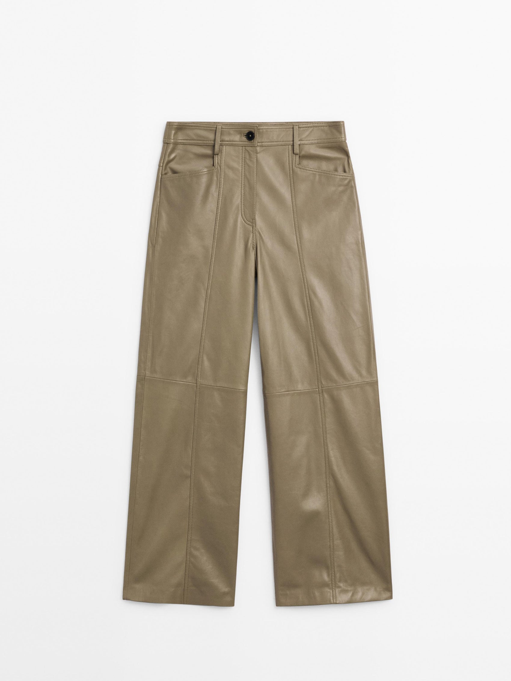 Wide leg nappa leather trousers with seam detail