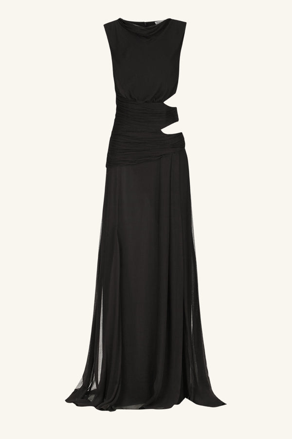 claude cut out side split maxi dress black