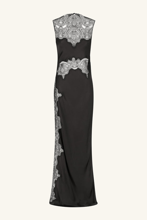 jamila lace high neck maxi dress black