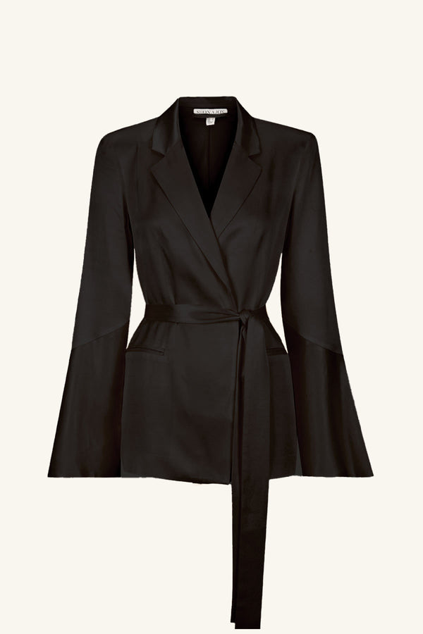 la lune flared sleeve belted blazer black