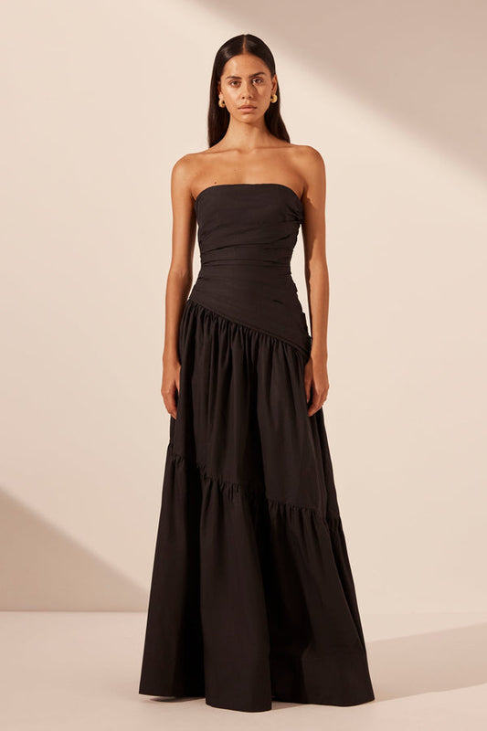 maiori strapless tiered maxi dress black