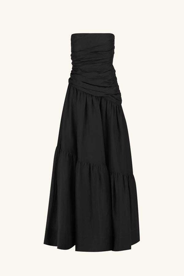 maiori strapless tiered maxi dress black