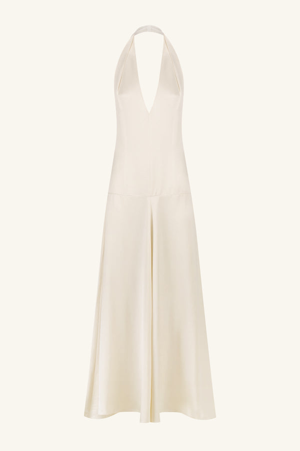 savanna halter open back maxi dress pearl